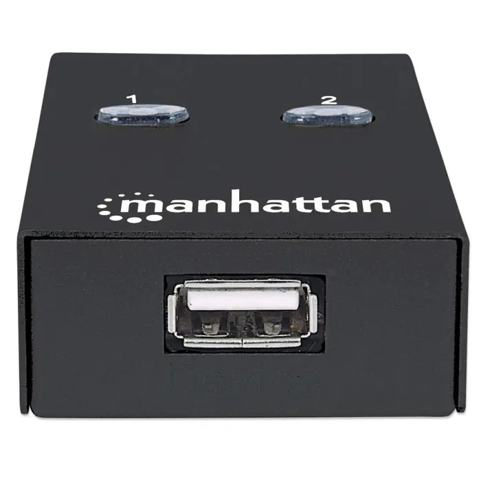 Manhattan USB-A Automatic Sharing Switch, 2x USB-B Ports, 480 Mbps (USB 2.0), Dual Control (Auto-Sensing or Manual), Bus Powered, Hi-Speed USB, inc 1x 1.5m USB-A to USB-B cable, Black, Three Year Warr
