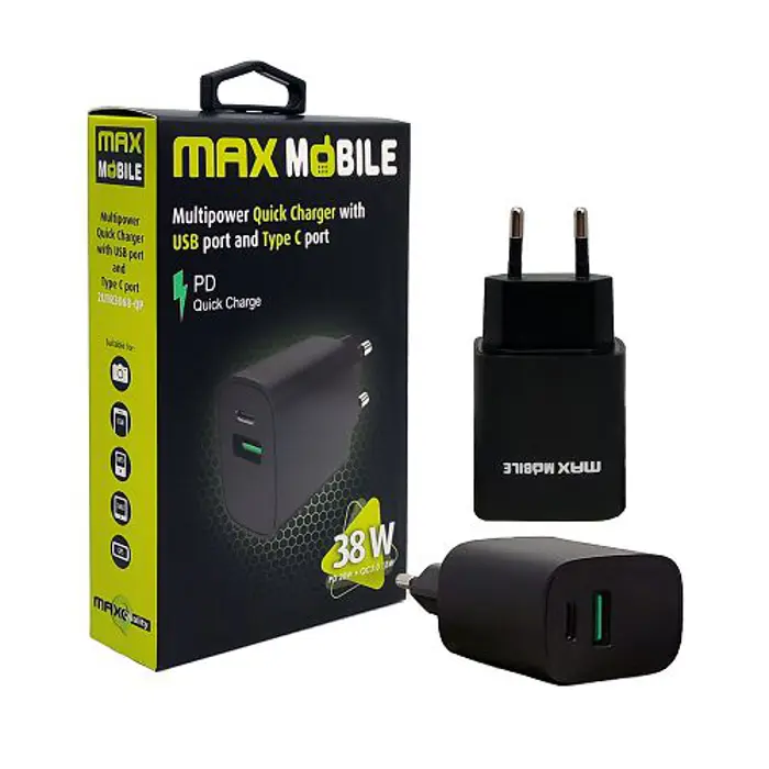 MAXMOBILE KUĆNI PUNJAČ PD QC3.0 DUO TYPE C 20W+USB 18W 2UTR3068-QP