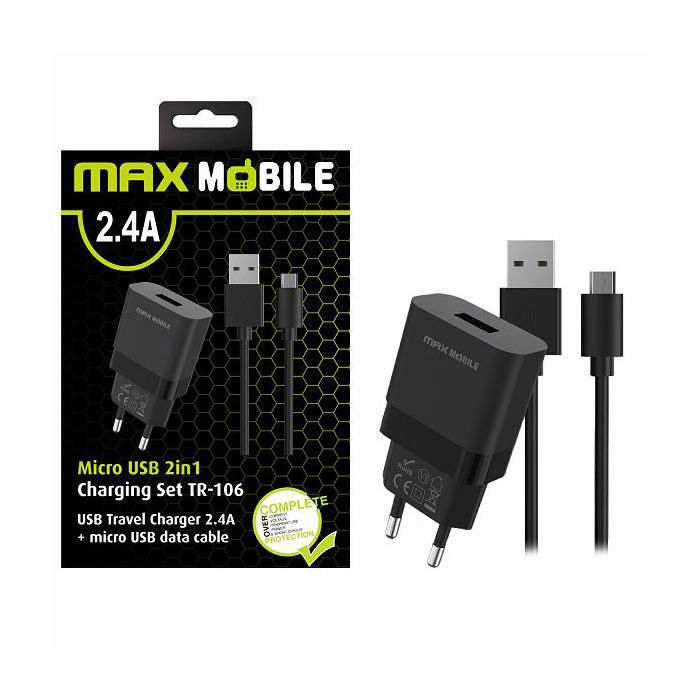 MAXMOBILE KUĆNI PUNJAČ SET 2U1 USB+ MICRO DATA KABEL 2.4A