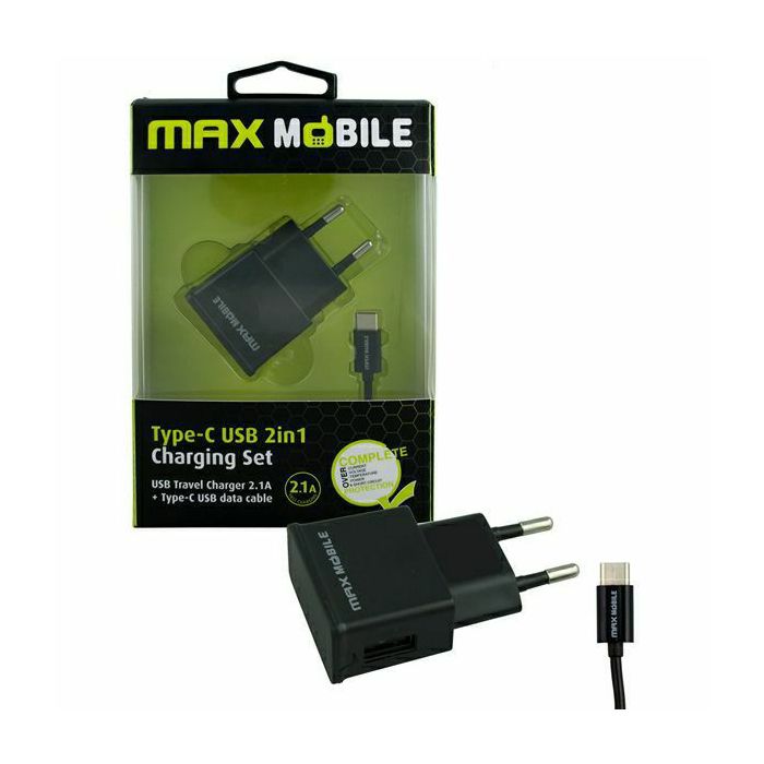 MAXMOBILE KUĆNI PUNJAČ SET 2U1 USB+ TYPE C KABEL 2.4A