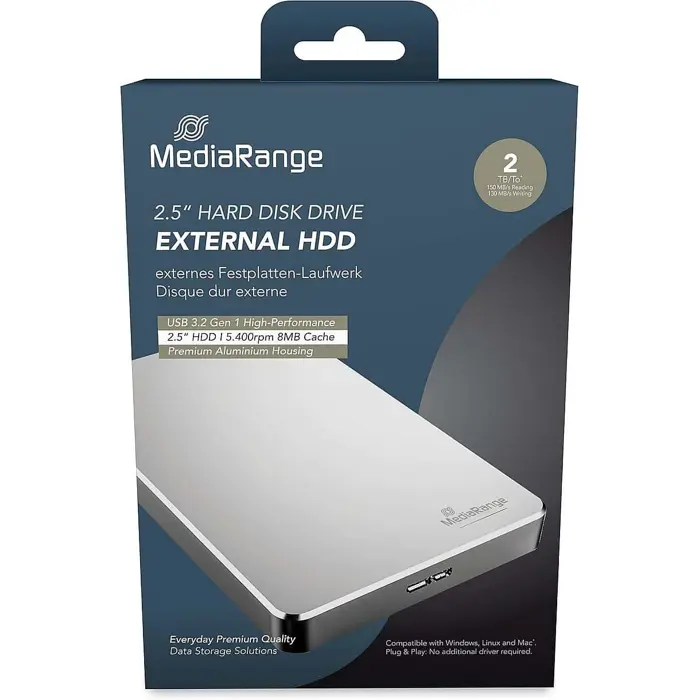 MediaRange Eksterni HDD 2TB, USB 3.0, srebrni , MR997