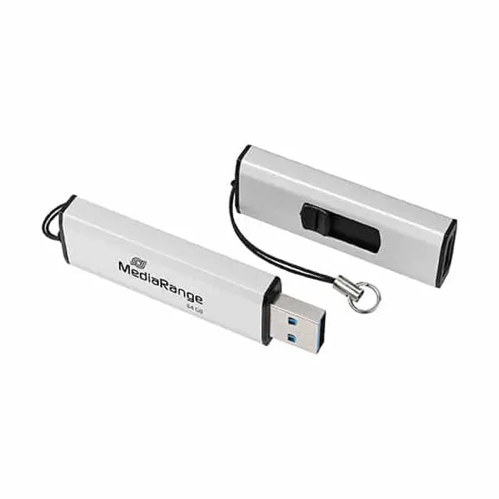 MediaRange USB 3.0 Gen 1 USB STICK s kliznim mehanizmom i uzicom za privjesak, Silver/Black, 128GB , MR918