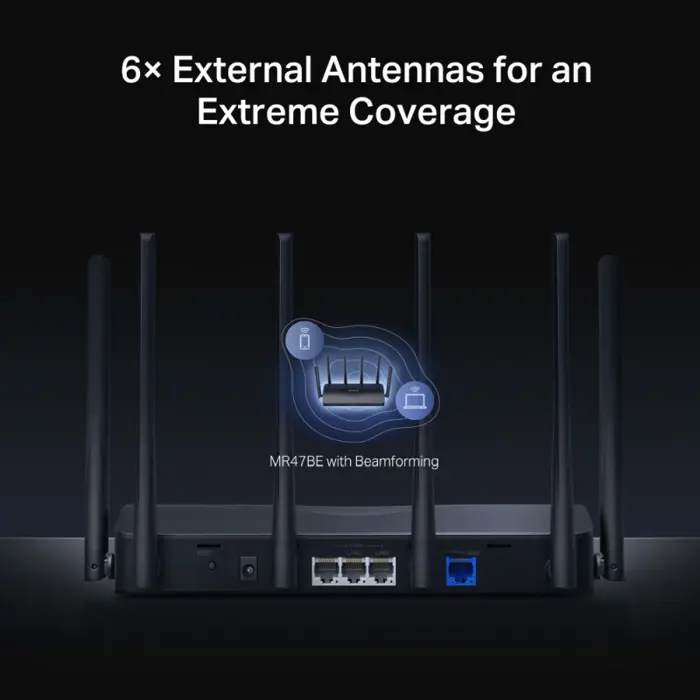 Mercusys BE9300 bežični usmjerivač (Tri-Band Wi-Fi 7 Router) 574Mbps/2880Mbps/5760Mbps (2.4GHz/5GHz/6GHz), 802.11be/ax/ac/a/b/g/n, 3×G-LAN, 1×G-WAN, 6x fiksne omni-direkcione antene 