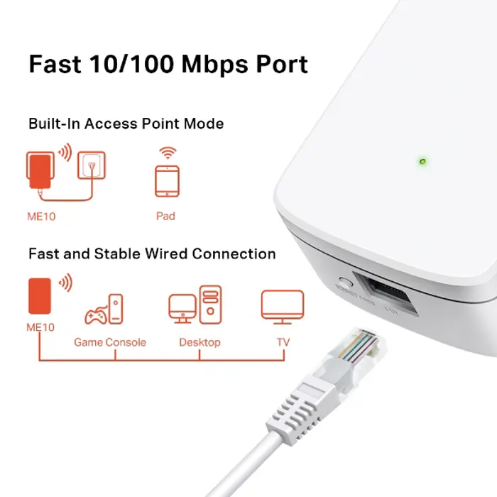 Mercusys ME10 bežični pojačivač dometa (Range Extender) 300Mbps (2.4GH), IEEE 802.11b/g/n 2.4 GHz, 1×LAN