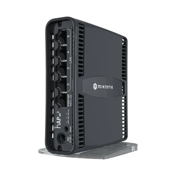 Mikrotik hAP ax2, Wi-Fi 6, C52iG-5HaxD2HaxD-TC, Quad-Core 864MHz CPU, 1GB RAM, 5×Gbit LAN (1×Gbit LAN PoE OUT), 2.4GHz/5GHz 802.11ax, Dual Chain wireless, RouterOS L4, desktop/tower kućište, PSU