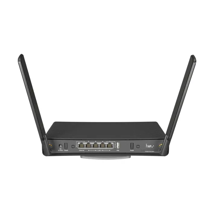 Mikrotik RBD53iG-5HacD2HnD, hAP ac3, 716MHz CPU, 256MB RAM, 5×GLAN, 2.4Ghz/5GHz 802.11b/g/n/ac, 2×vanjska antena, USB, tower/desktop kućište, USB, PSU, RouterOS L4