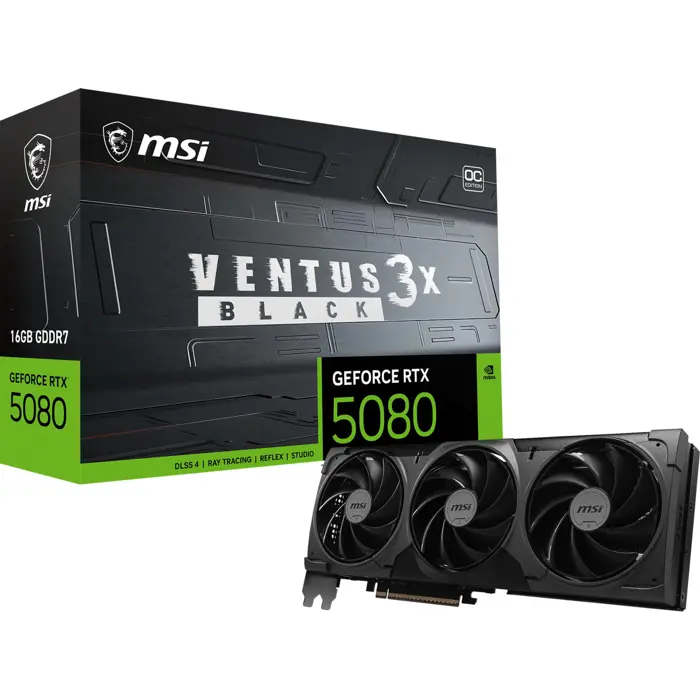 MSI GeForce RTX 5080 VENTUS 3X OC BLACK (black, DLSS 4, 3x DisplayPort, 1x HDMI 2.1)
