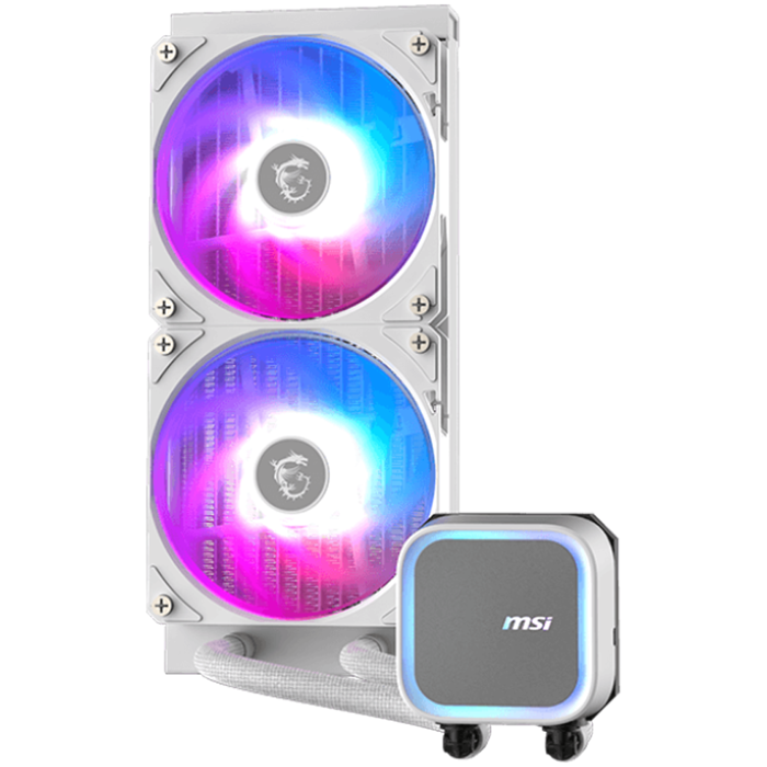 MSI MAG CORELIQUID A13 240 WHITE, 2x120mm Pre-installed ARGB Daisy Chain Fans, Replacable Top Cover, Copper Base Intel LGA 1700/1851, AMD AM5/AM4, 3Y Warranty