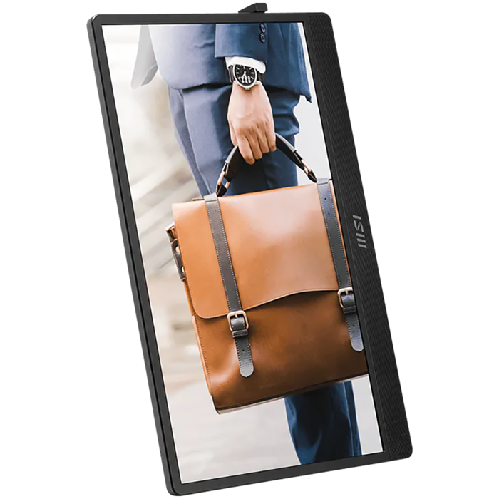 MSI PRO MP161 E2U Portable Monitor, 15.6", 60Hz FHD (1920 x 1080), 16:9, IPS, 250NITS, 4ms, Anti-glare, 1x Mini HDMI, 2x Type-C (DP 1.2a signal with Alt mode & 15W Power Delivery / Power Input), 2x 1.