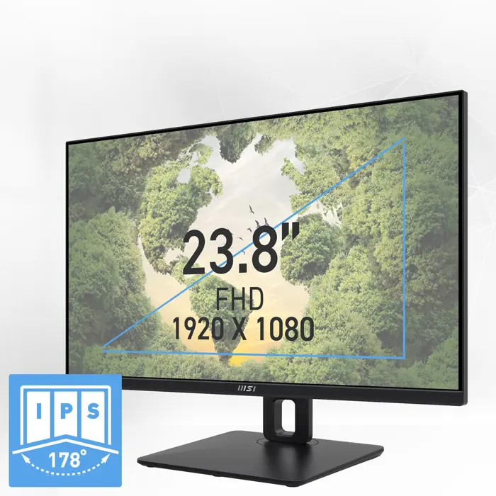 MSI Pro MP245PG 24 Inch Monitor, FHD (1920 x 1080), 100Hz, IPS, 1ms, 1x HDMI 1.4b, 1x DP 1.2a output, 1x D-Sub(VGA), Built-in Speakers, Anti-Glare, Anti-Flicker, Less Blue light, TÜV Certified, VESA, 