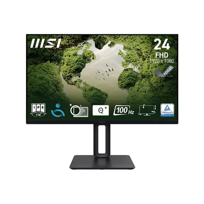 MSI Pro MP245PG 24 Inch Monitor, FHD (1920 x 1080), 100Hz, IPS, 1ms, 1x HDMI 1.4b, 1x DP 1.2a output, 1x D-Sub(VGA), Built-in Speakers, Anti-Glare, Anti-Flicker, Less Blue light, TÜV Certified, VESA, 