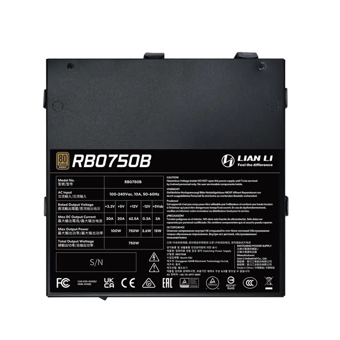 Napajanje ATX Lian Li RB 750W, 80PLUS Bronze, PCIe 5.1, ATX 3.1, S.Mod., RB0750 - G9P.RB0750B.B000.EU