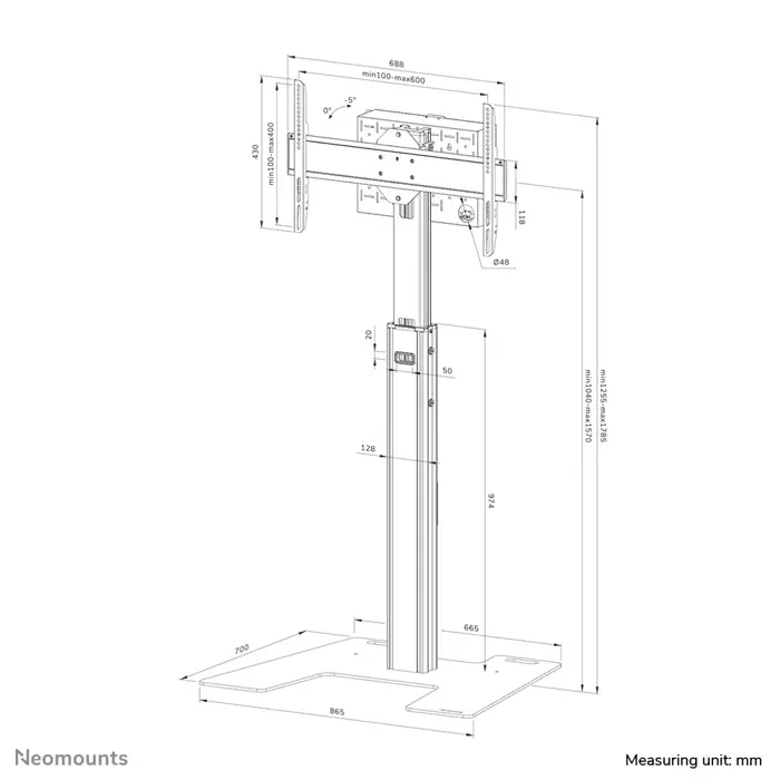 Neomounts BOS 37"-75"  1TFT HĂ¶henverstellb. sw Max.70KG 1/2