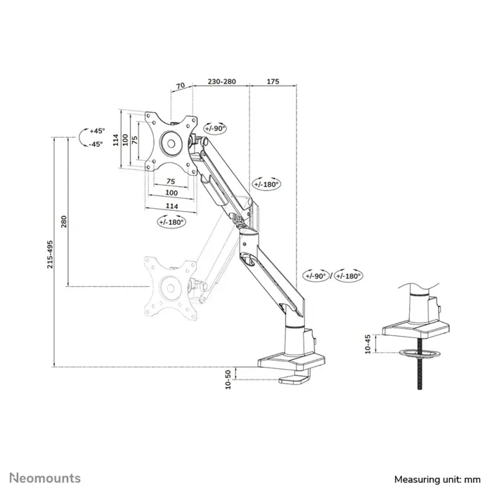 Neomounts TIS 17"-35" 1TFT 2Gelenke black Max.9KG Gasfeder