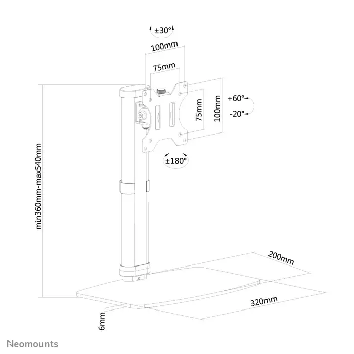 Neomounts Tischfuss 10"-30" 1TFT 1Gelenk schw. Max.10KG