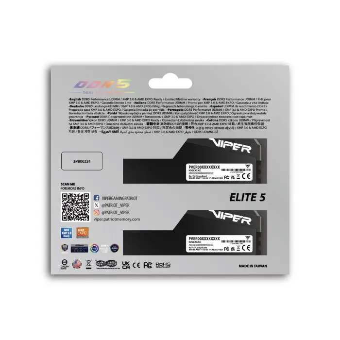 Patriot Viper Elite 5 Ultra RGB Kit 32GB (2x16GB) DDR5-6400 DIMM CL32, 1.4V