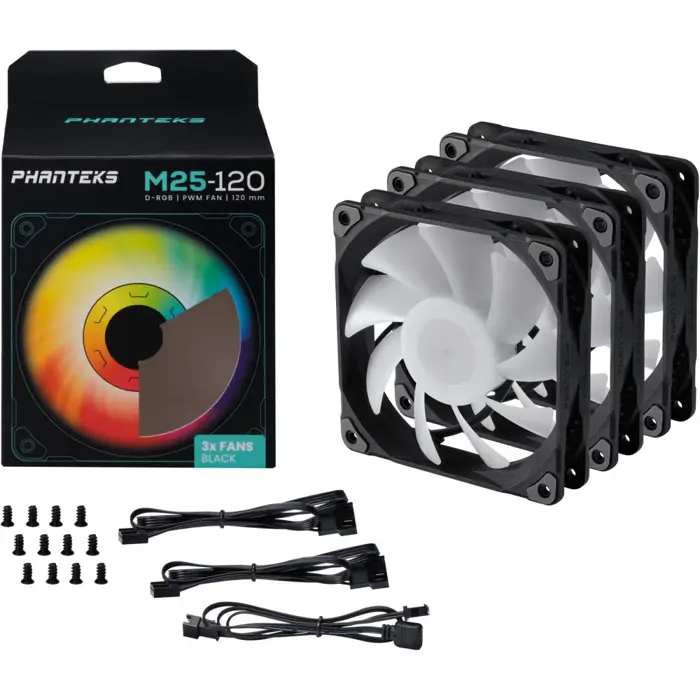 PHANTEKS M25 Gen2 PWM D-RGB Lüfter, 3er-Pack - 120mm, black-PH-F120M25_G2_DBK01_3P