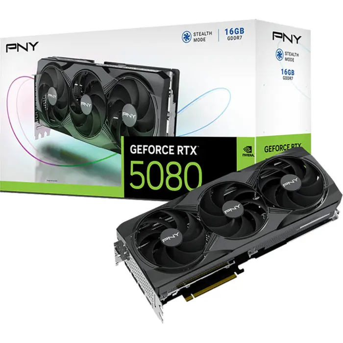 PNY GeForce RTX 5080 OC, graphics card DLSS 4, 3x DisplayPort, 1x HDMI 2.1