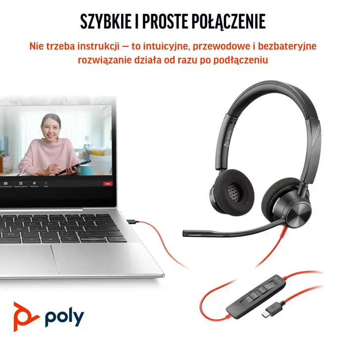 POLY Blackwire 3320 Stereo Microsoft Teams Certified USB-C Headset +USB-C/A Adapter