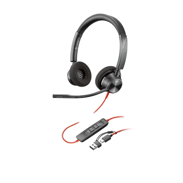 POLY Blackwire 3320 Stereo Microsoft Teams Certified USB-C Headset +USB-C/A Adapter