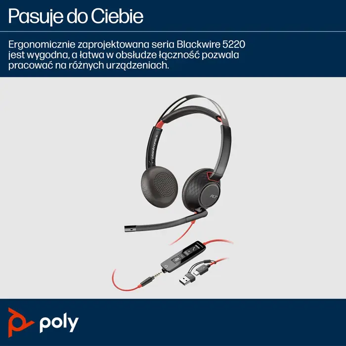 Poly Blackwire 5220 USB-C zertifiziert fĂĽr Skype/MS Teams