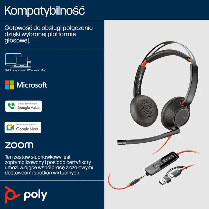 Poly Blackwire 5220 USB-C zertifiziert fĂĽr Skype/MS Teams