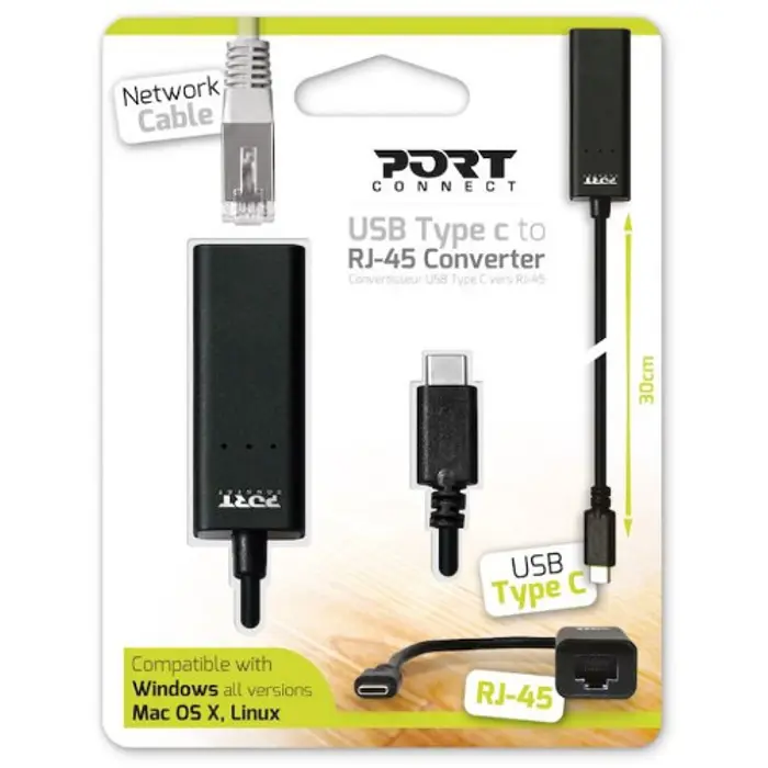 Port adapter USB-C M -> RJ45 F