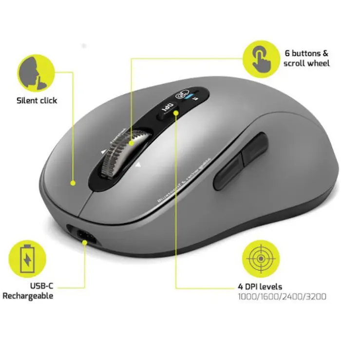 Port miš EXPERT Bluetooth & MAC, punjivi, sivi