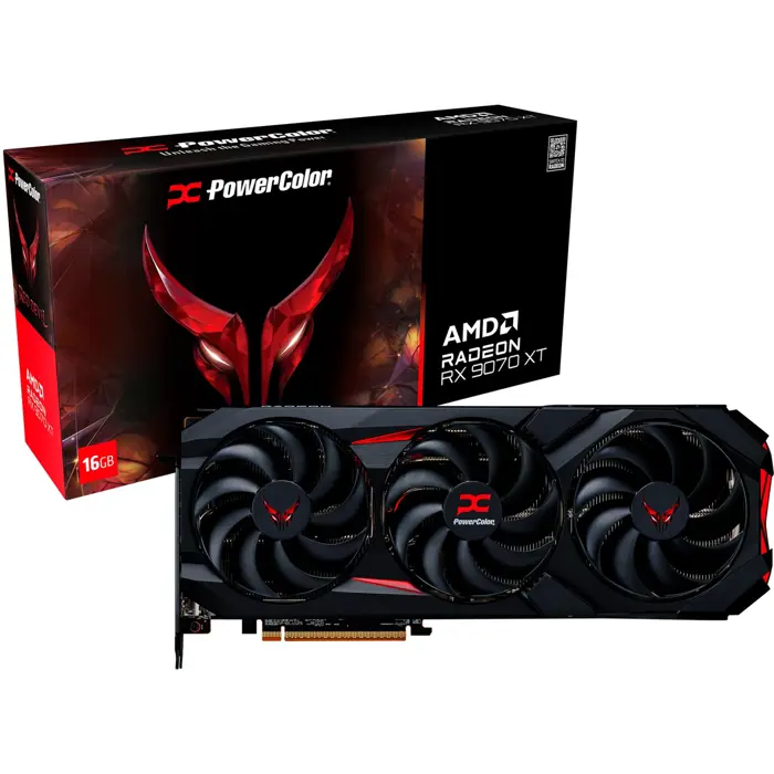 PowerColor Radeon RX 9070 XT Red Devil 16GB OC, graphics card black, RDNA4, GDDR6, 3x DisplayPort, 1x HDMI 2.1