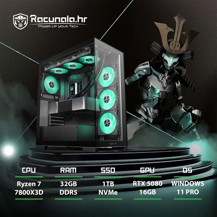 PPC Samurai Premium GamingPC (Ryzen 7 7800X3D, Liquid, 32GB DDR5, 1TB NVMe, RTX 5080, BT, WiFi) Win11P