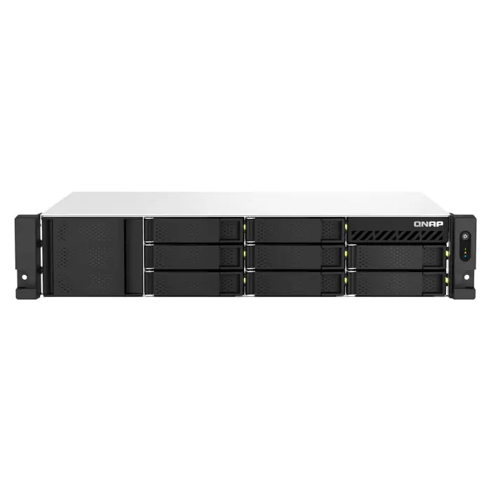"QNAP NAS for 8 disks, 4GB RAM, 2.5Gb network, rack 2U."
