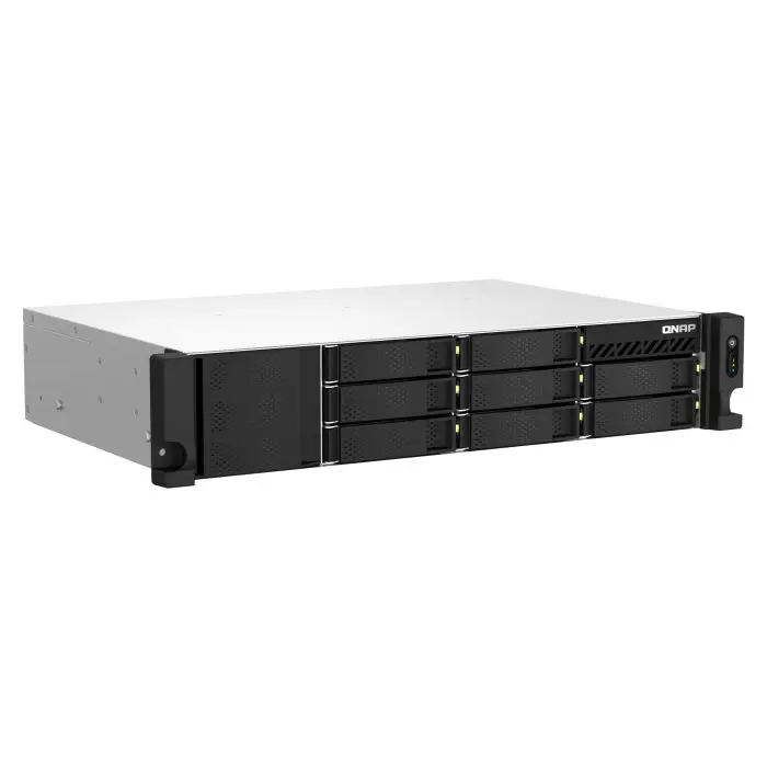 "QNAP NAS for 8 disks, 4GB RAM, 2.5Gb network, rack 2U."