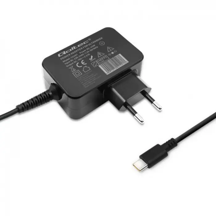 Qoltec 51024 Charger | 65W | 5-20V | 3-3.25A | USB type C | PD | Black