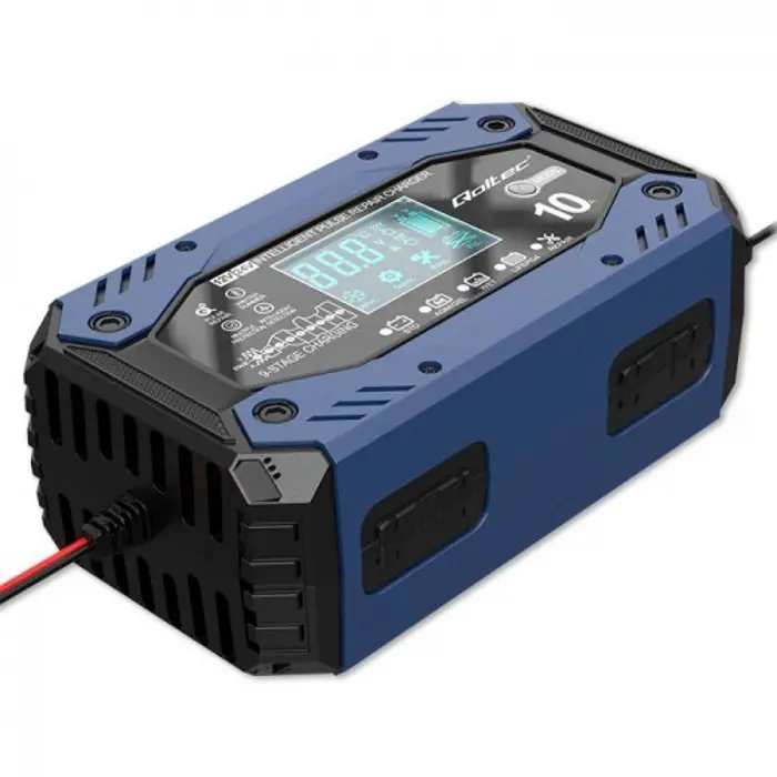 Qoltec 52482 Intelligent charger for STD AGM GEL LiFePO4 | Battery charger with repair function |12-24V |10A | LCD | 9 - stage charging