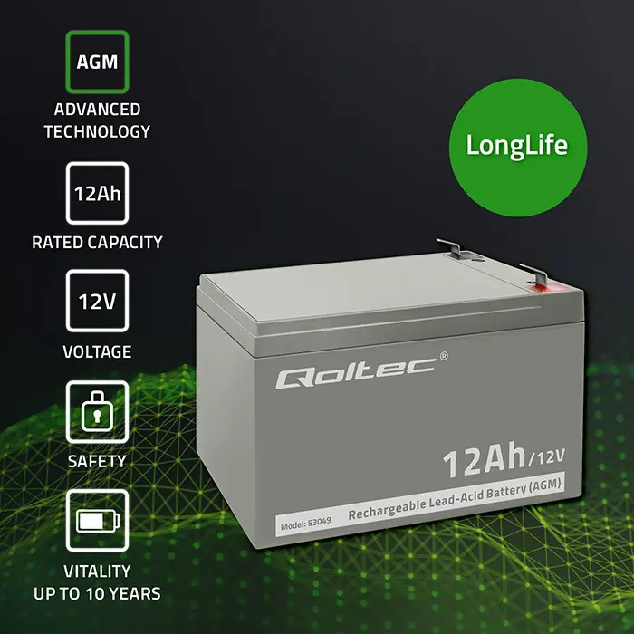 Qoltec 53049 AGM battery | 12V | 12Ah