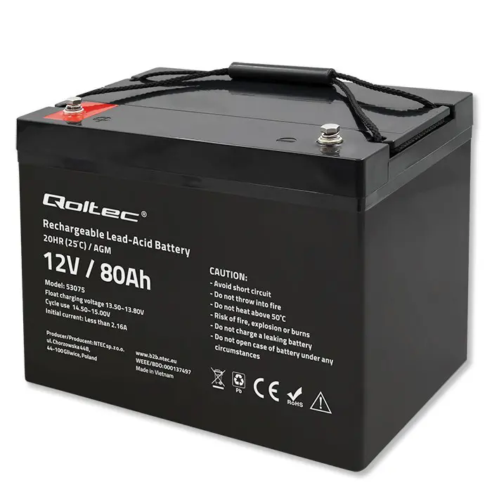 Qoltec 53075 AGM battery | 12V | 80Ah | 23.5kg
