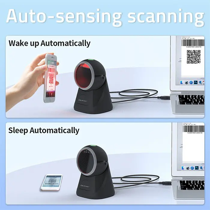 Qoltec Desktop Precision Reader 1D Barcode & QR Scanner | 2D