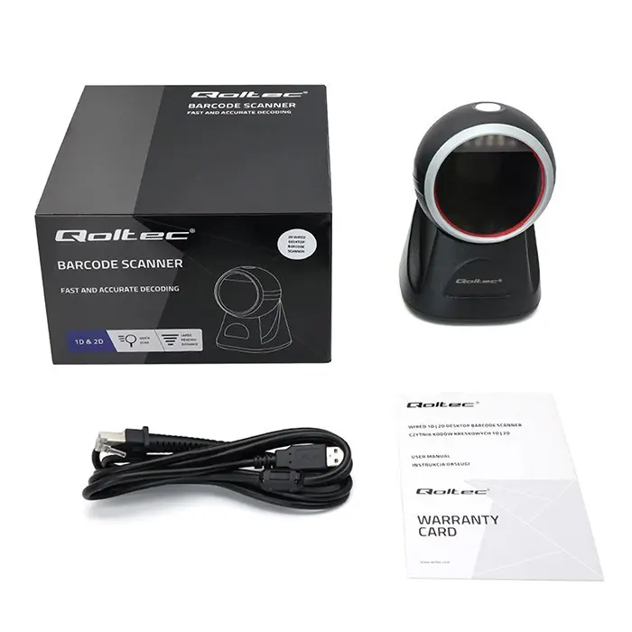 Qoltec Desktop Precision Reader 1D Barcode & QR Scanner | 2D