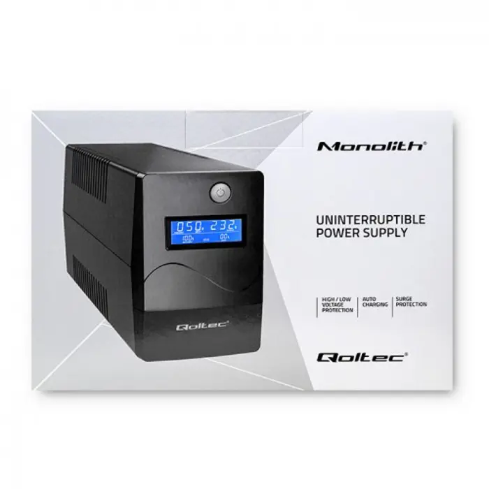 Qoltec Monolith uninterruptible power supply (UPS) Double-conversion (Online) 0.65 kVA 360 W 2 AC outlet(s)