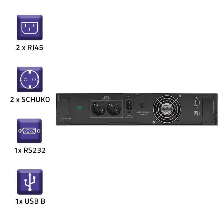 Qoltec RACK UPS | 1kVA | 800W | LCD