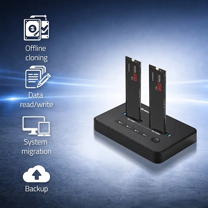 Qoltec Stacja dokująca dysków SSD M.2 NVMe| PCIe | USB-C | 20Gb/s | DUAL 2 x 8TB | klonowanie offline