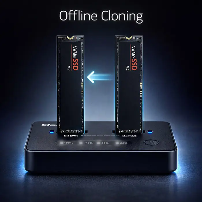 Qoltec Stacja dokująca dysków SSD M.2 NVMe| PCIe | USB-C | 20Gb/s | DUAL 2 x 8TB | klonowanie offline