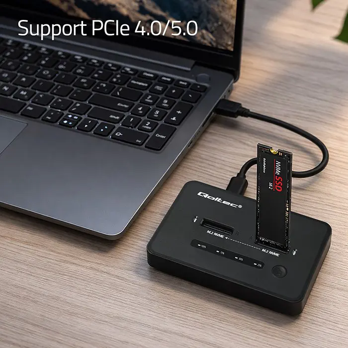 Qoltec Stacja dokująca dysków SSD M.2 NVMe| PCIe | USB-C | 20Gb/s | DUAL 2 x 8TB | klonowanie offline