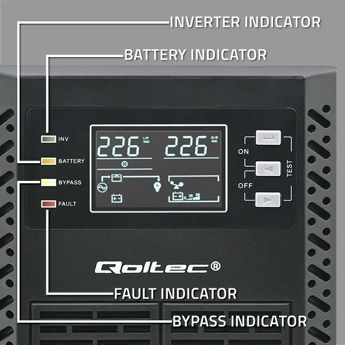 Qoltec Uninterruptible Power Supply (UPS) | 1kVA | 1000W | Power Factor 1.0 | LCD | EPO | USB | Online