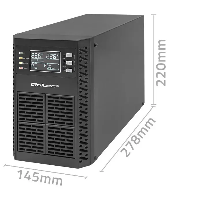 Qoltec Uninterruptible Power Supply (UPS) | 1kVA | 1000W | Power Factor 1.0 | LCD | EPO | USB | Online