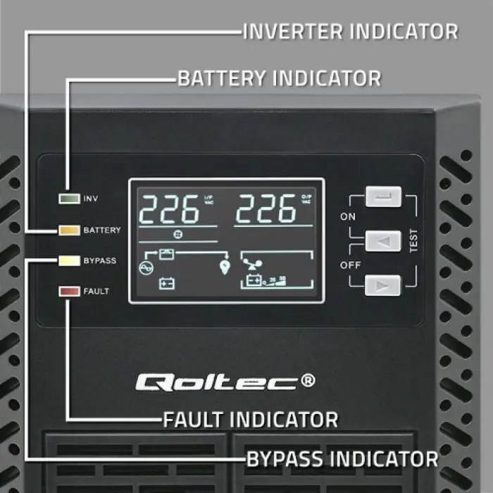 Qoltec Uninterruptible Power Supply (UPS) | 2kVA | 2000W | Power Factor 1.0 | LCD | EPO | USB | Online