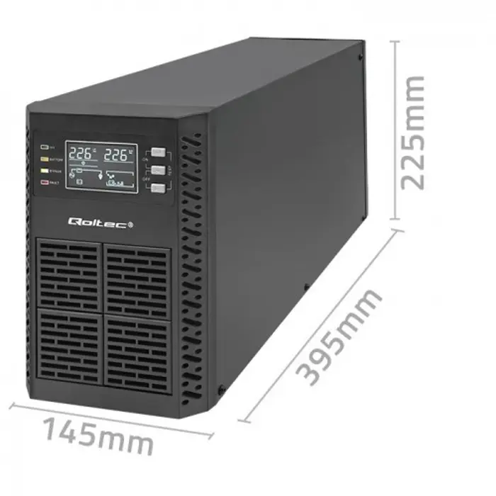 Qoltec Uninterruptible Power Supply (UPS) | 2kVA | 2000W | Power Factor 1.0 | LCD | EPO | USB | Online