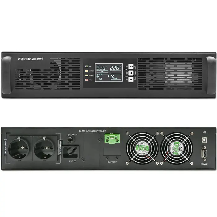 Qoltec Uninterruptible Power Supply (UPS) for RACK | 3kVA | 3000W | Power Factor 1.0 | LCD | EPO | USB | Online