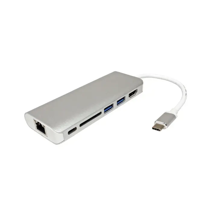 Roline USB-C docking station, 4K HDMI, 2×USB 3.0/3.2 Gen 1, 1×SD/TF čitač kartica, 1×USB-C power, 1×G-LAN