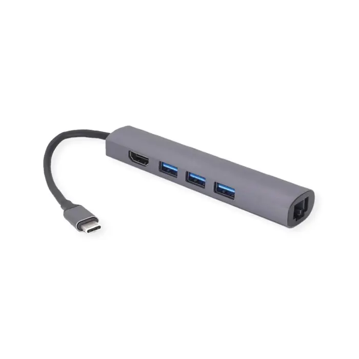 Roline USB-C docking station, 4K HDMI, 3×USB 3.2 Gen 1, G-LAN